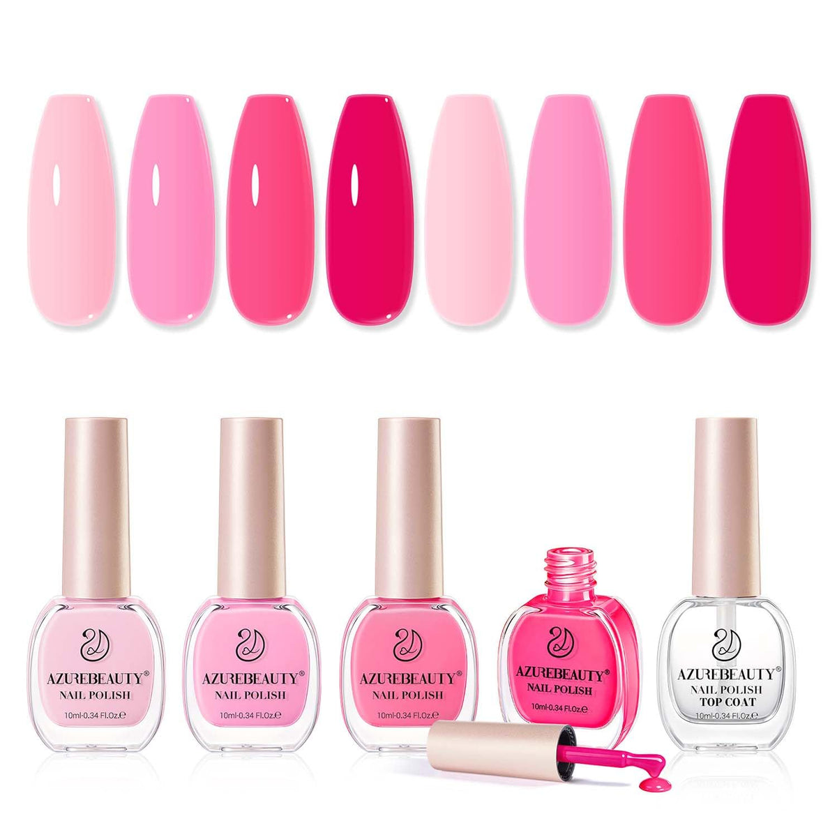 AZUREBEAUTY front view of boxed hot pink polish set showing four colors and top coat for easy gifting