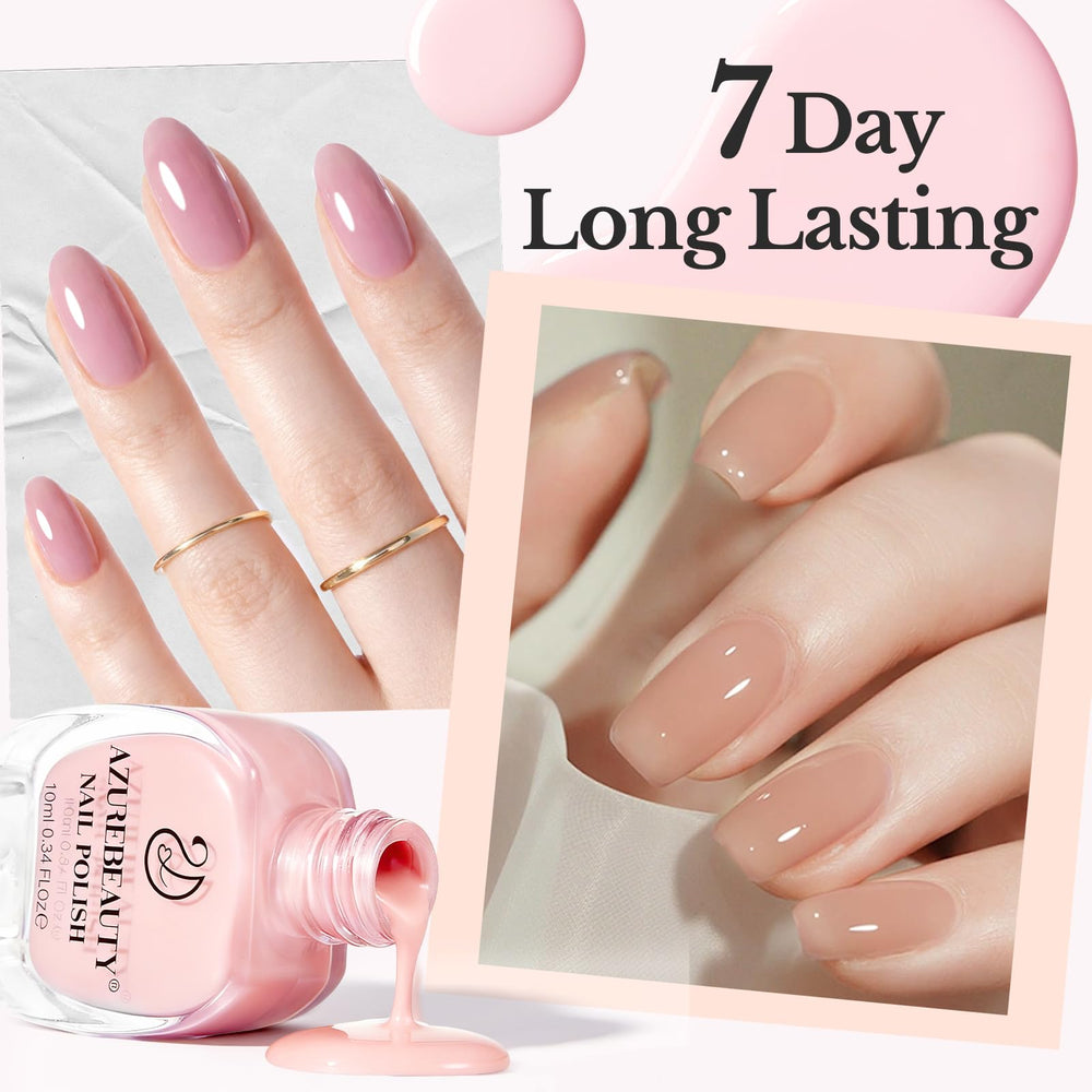 AZUREBEAUTY polish in use during home manicure for quick, lamp-free application
