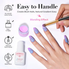 AZUREBEAUTY model hand using kit to create pinkish-blue ombré nails