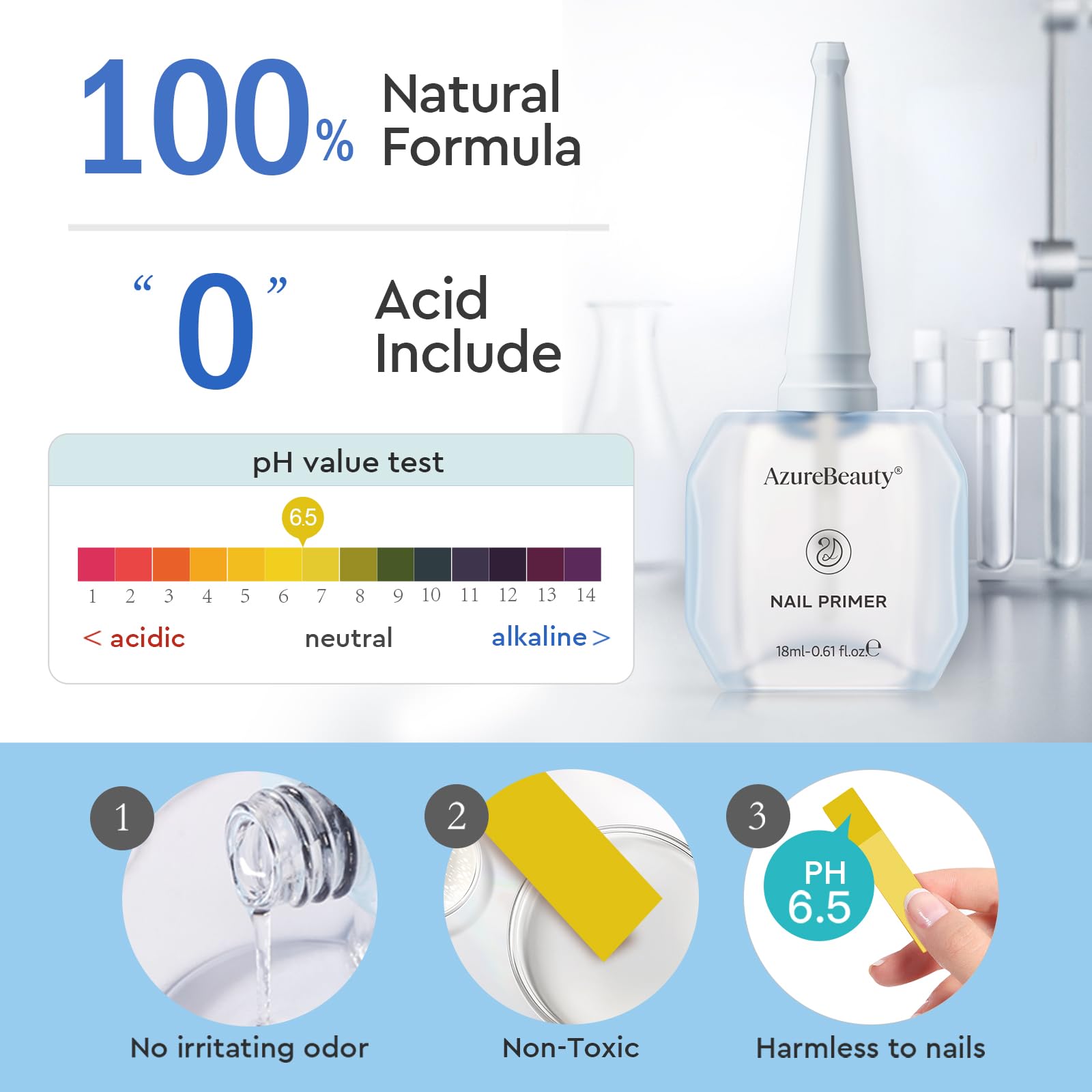 AZUREBEAUTY label close-up highlighting acid-free and HEMA-free benefits