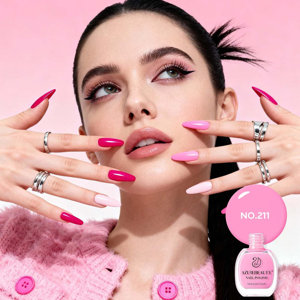 AZUREBEAUTY model hands at the beach wearing hot pink manicure for a fun vacation look
