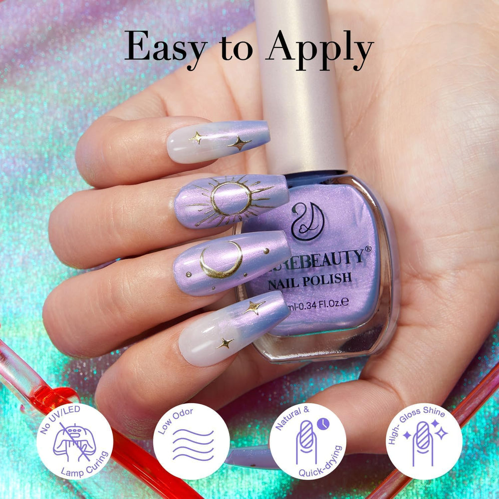 AZUREBEAUTY nail swatch on hand model demonstrating multichrome depth and shine