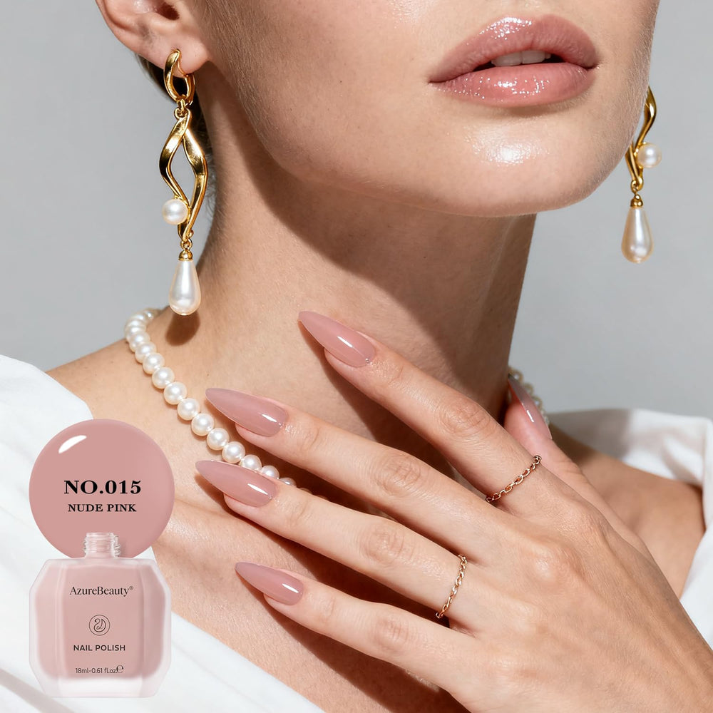 AZUREBEAUTY nail swatch on a hand illustrating natural nude-pink finish