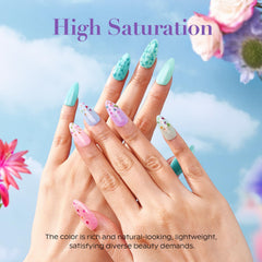AZUREBEAUTY nail application with blue dried flowers demonstrating salon-level result benefit