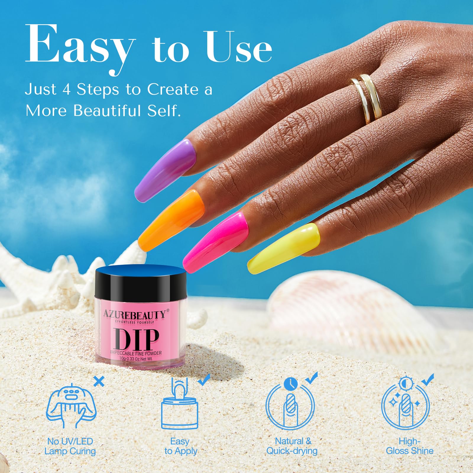 AZUREBEAUTY hands using dipping process showing quick lamp-free method