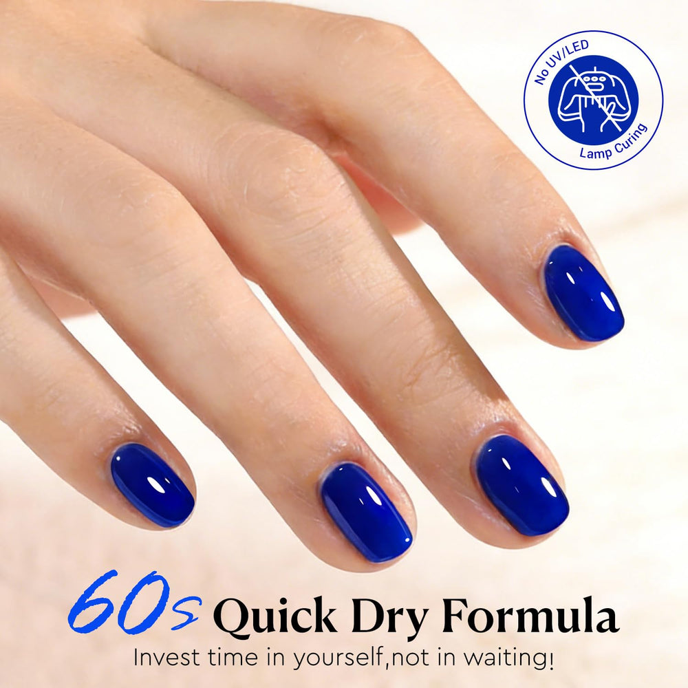 AZUREBEAUTY on manicured nails showing glossy navy finish and salon look