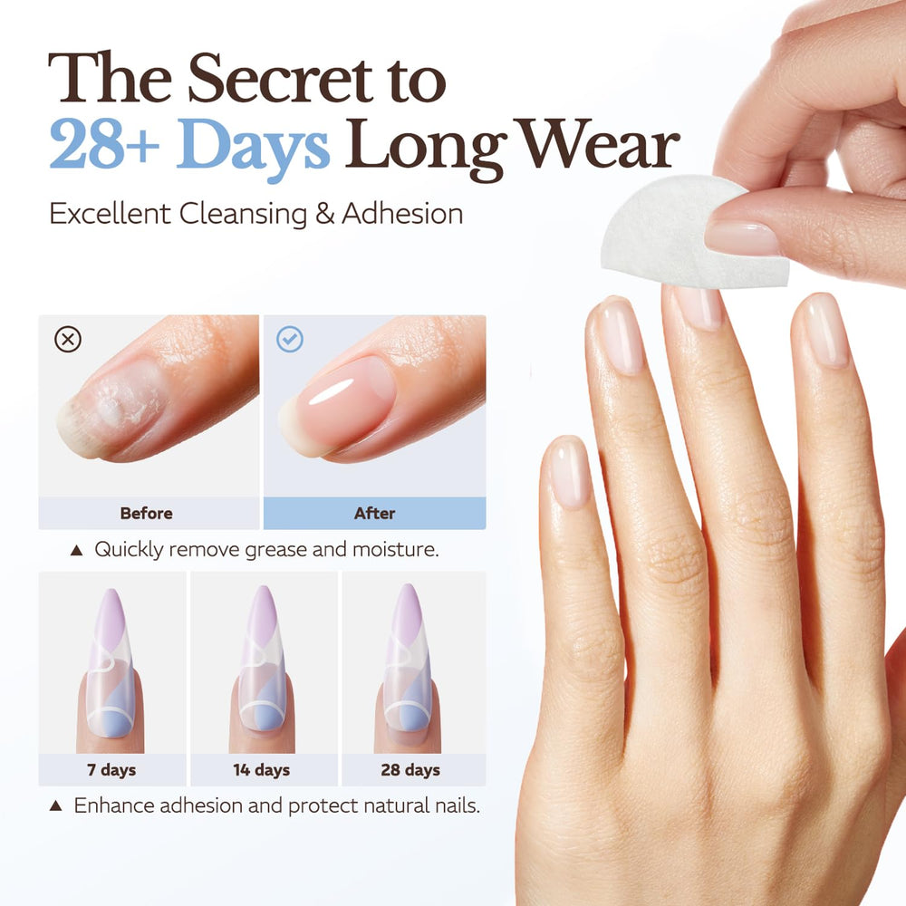 AZUREBEAUTY wipe in use prepping a natural nail for better adhesion