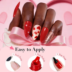 AZUREBEAUTY classic red swatch painted on fingernails showing vibrant pigment and lasting color benefit