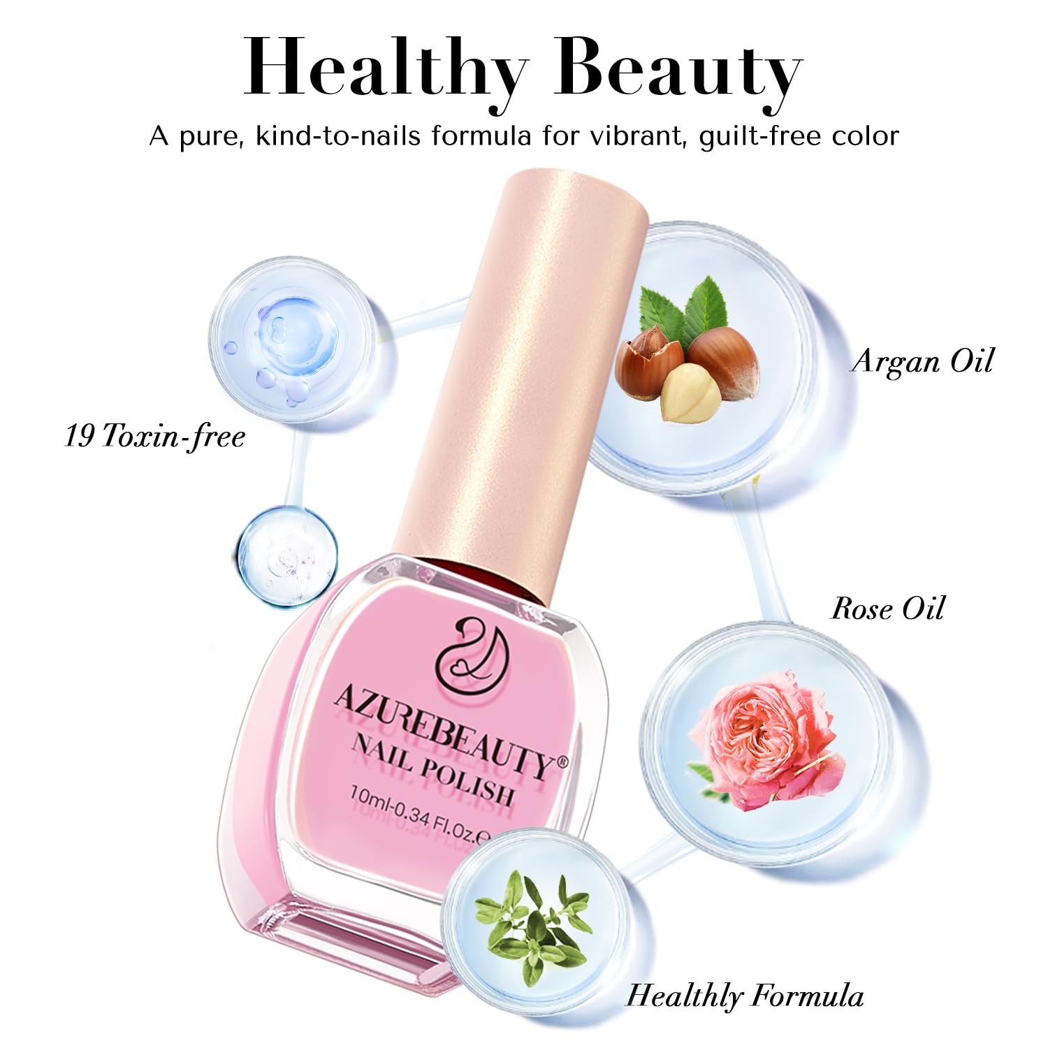 AZUREBEAUTY bottle beside a hand for scale showing compact travel-friendly size benefit