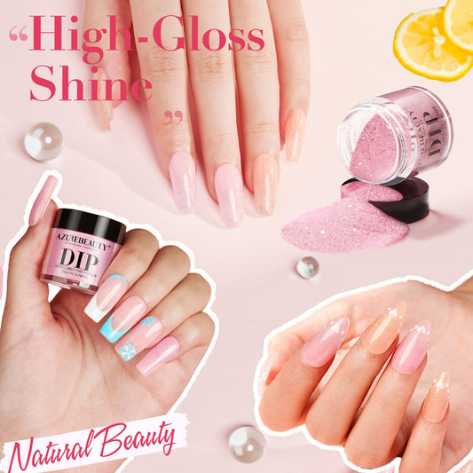 AZUREBEAUTY color swatches across nails showing sheer peach to hot pink shades