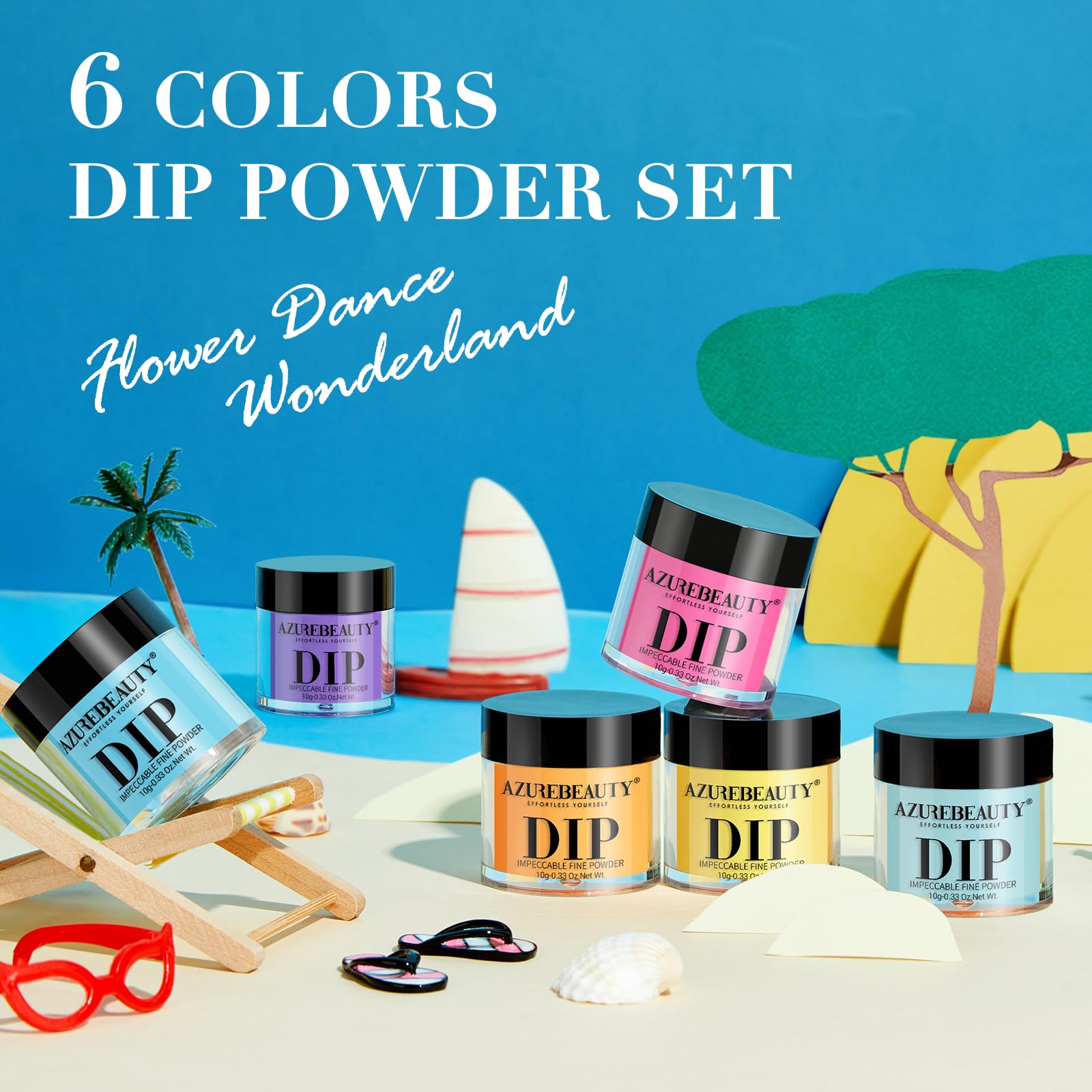 AZUREBEAUTY open jars display six summer shades for easy color choice