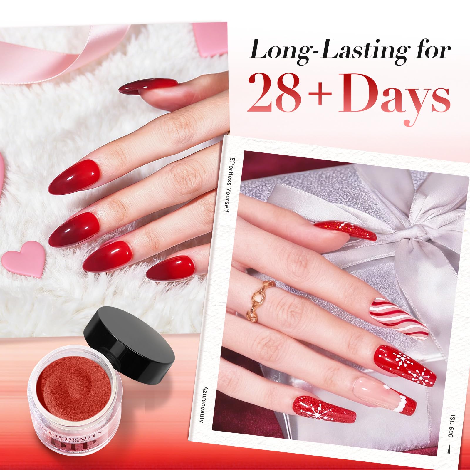 AZUREBEAUTY six open powder jars displaying different red tones for easy color selection