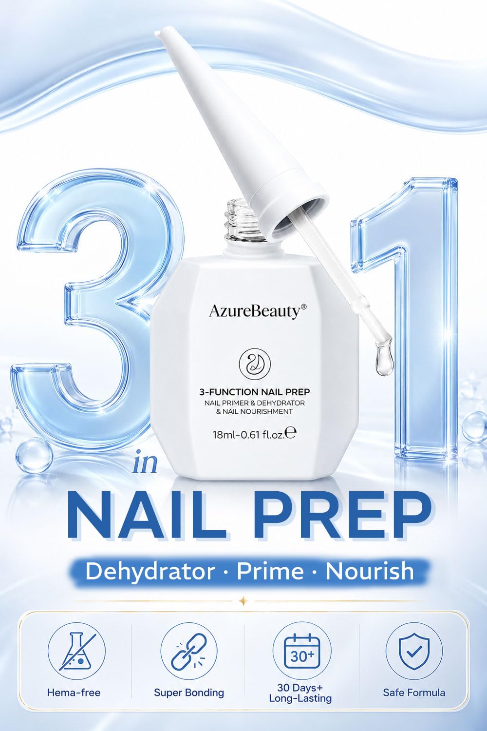 AZUREBEAUTY product droplet texture highlighting fast drying and low odor
