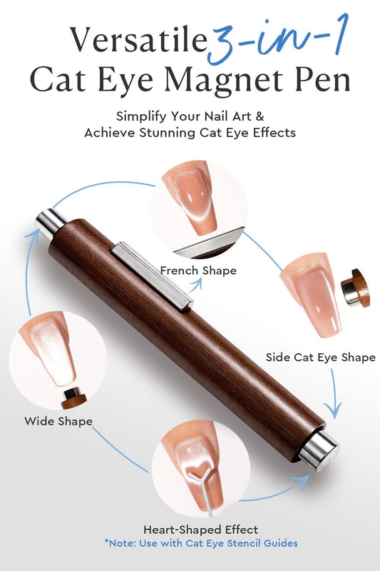 AzureBeauty wooden 3-in-1 magnet pen close-up showing interchangeable heads for precise lines