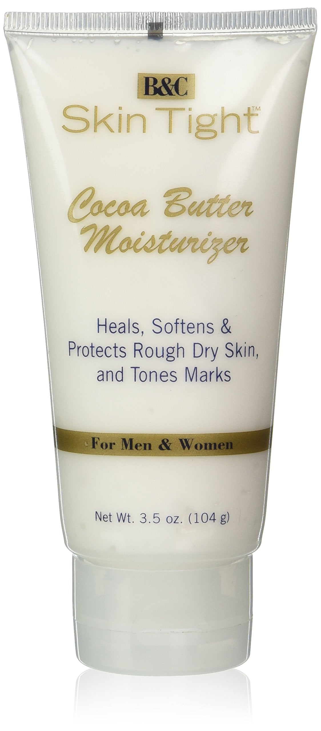 B&C Skin Tight front jar showing cocoa butter moisturizer for soft hydrated skin