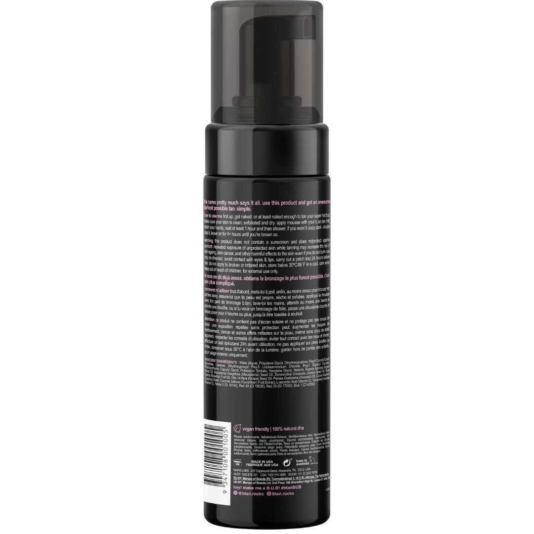 B.TAN mousse being dispensed from pump highlighting quick application benefit
