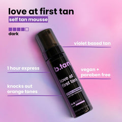 b.tan application with mitt on arm, demonstrates smooth, streak-free coverage benefit