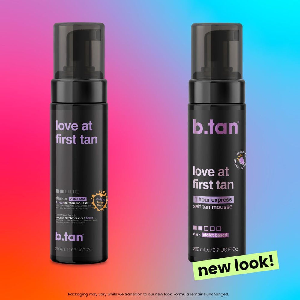 b.tan before and after arm comparison, highlights natural dark bronze result benefit