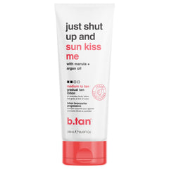 b.tan front packaging 236ml shows bottle and promises buildable glow