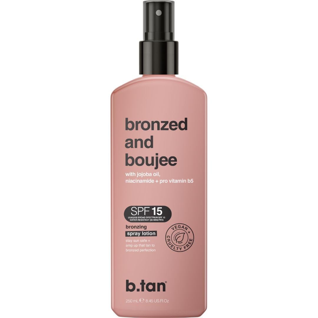 B.TAN front packaging showing bronzed spray-lotion and instant color benefit