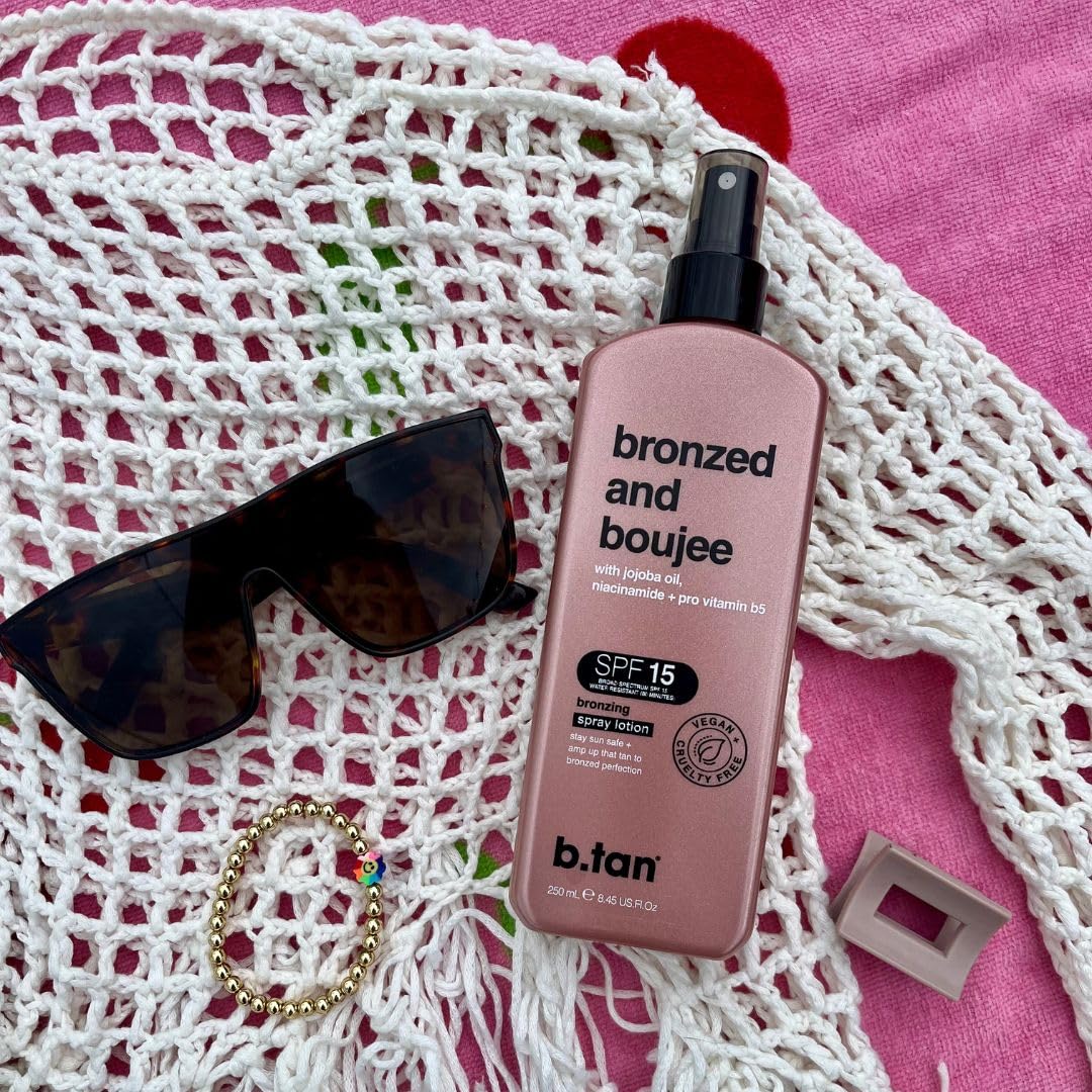 B.TAN ingredient label highlighting jojoba oil and niacinamide for hydration