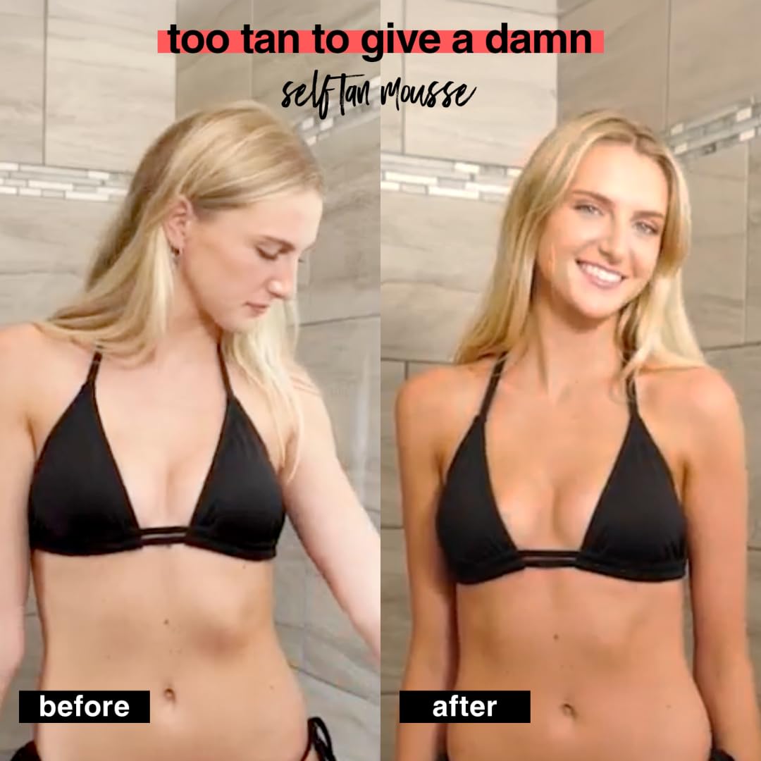 Before and after legs showing B.TAN ultra dark bronzing result
