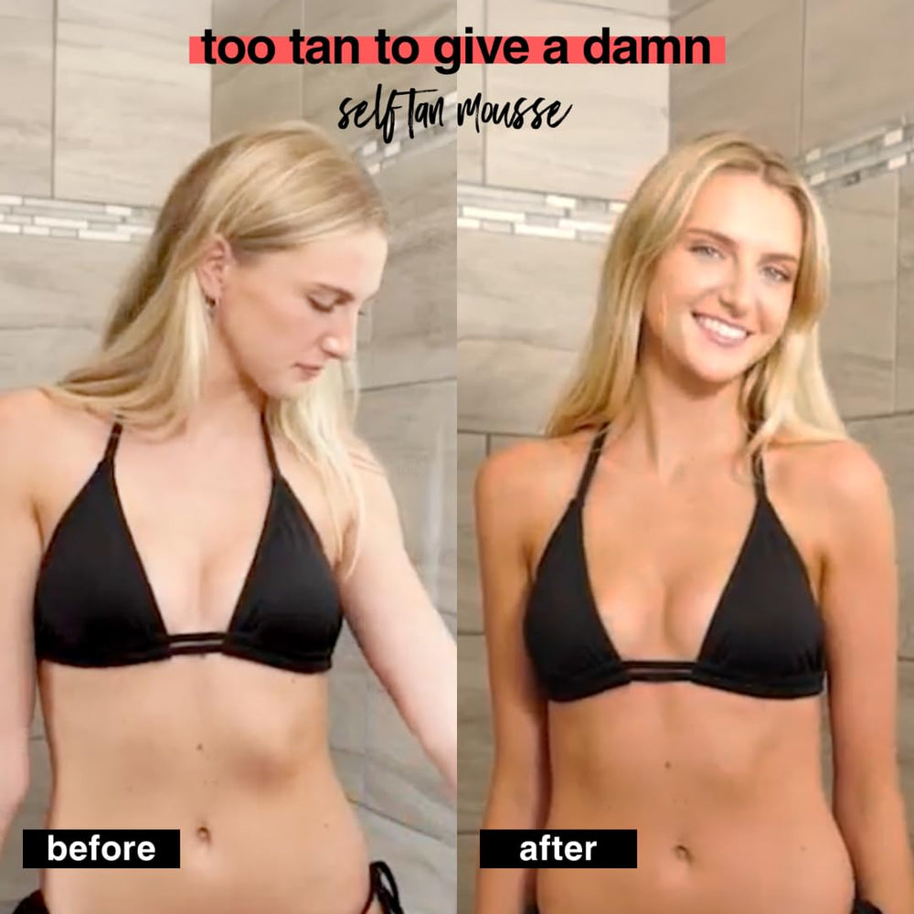 Before and after legs showing B.TAN ultra dark bronzing result