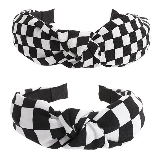 BaBakiak headbands front view shows bold check pattern and secure hold