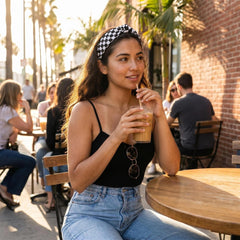 BaBakiak headband styled with outfit showing instant graphic accessory