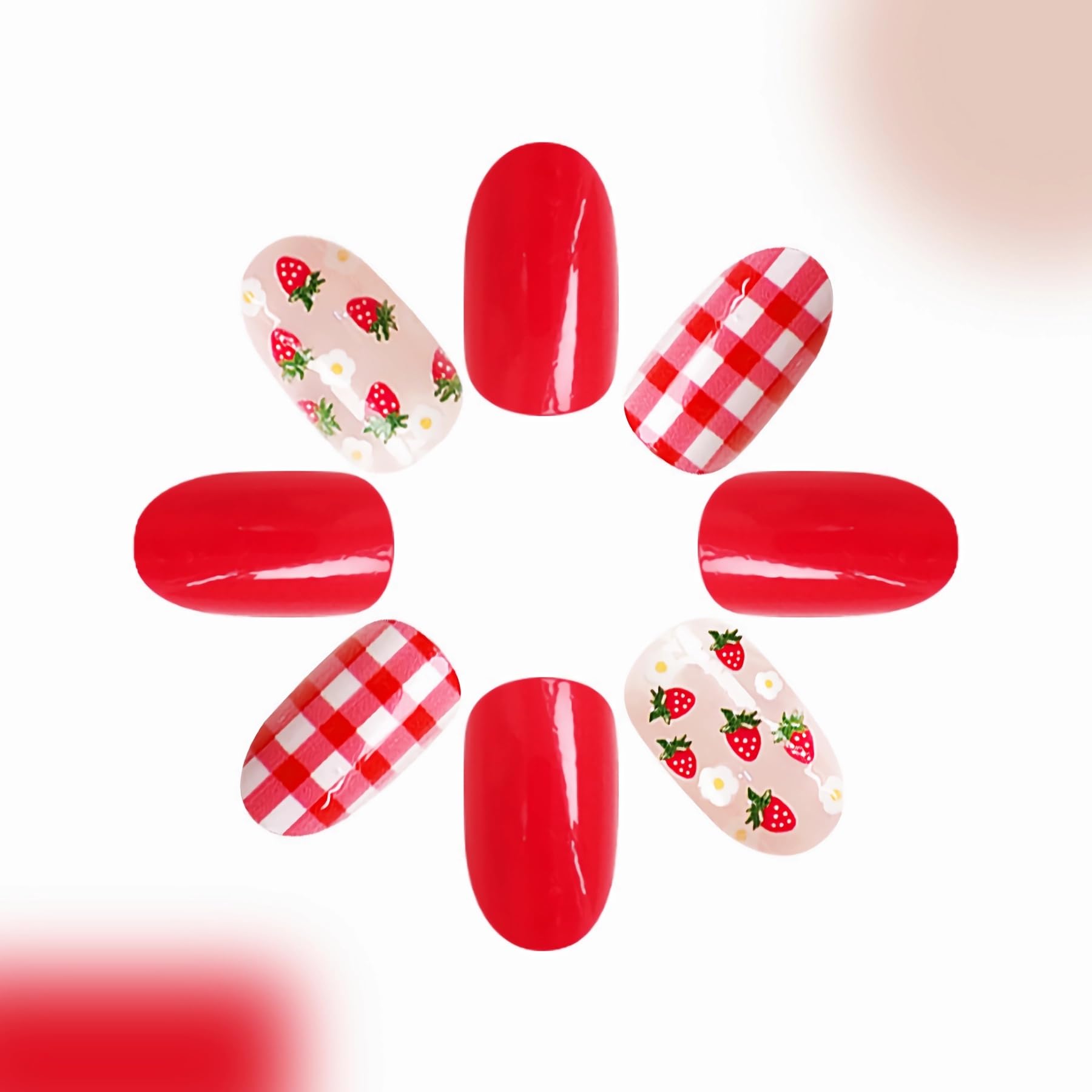 BABALAL close-up strawberry print detail with glossy, chip-resistant finish