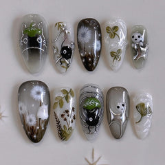BABALAL front packaging showing 24-piece black almond nails and included glue for convenience