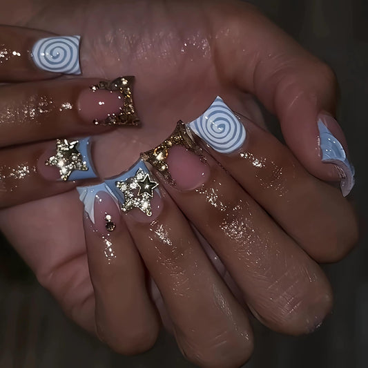 BABALAL front packaging showing blue gold press-on nails and glue, instant polish