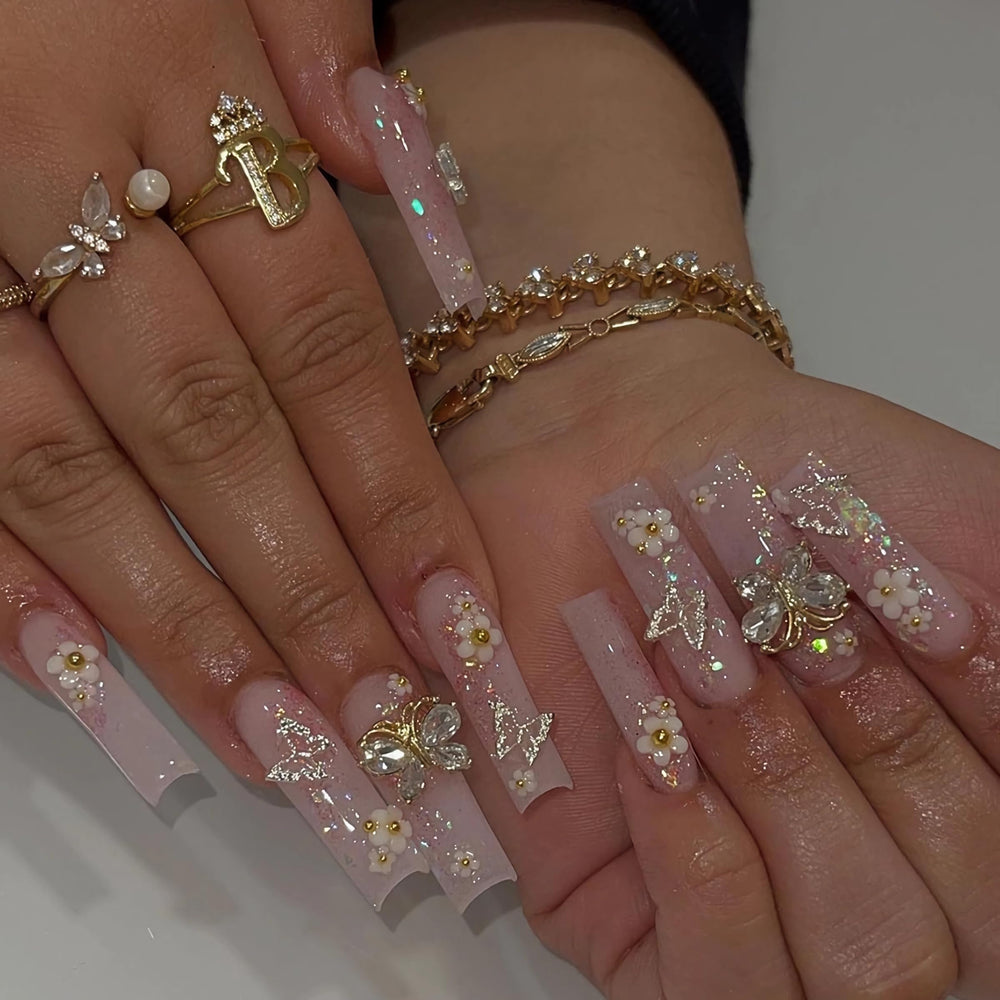 BABALAL front packaging showing 24-piece long square press on nails and glue