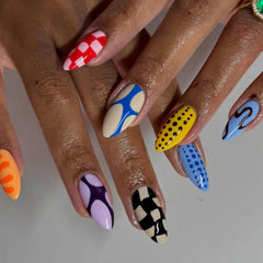 BABALAL front packaging showing 24-piece colorful almond nails and glue for quick styling