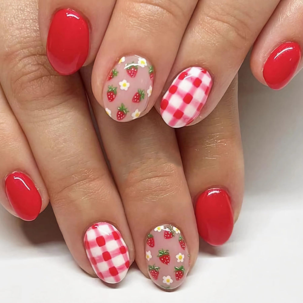 BABALAL front packaging showing 24-piece red strawberry nails and benefits