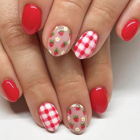 BABALAL front packaging showing 24-piece red strawberry nails and benefits
