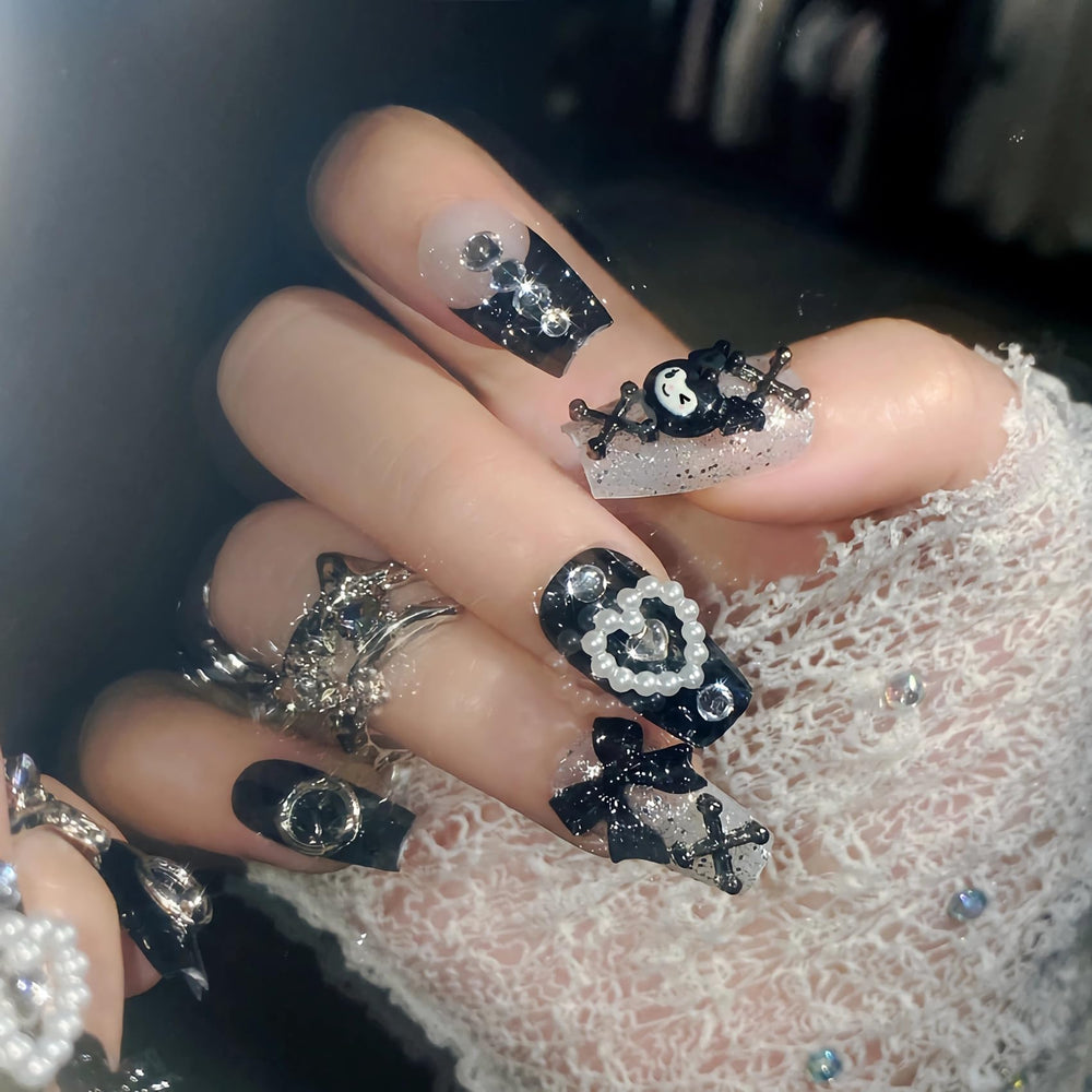 BABALAL front packaging showing 24-piece black coffin nails and glue for easy use
