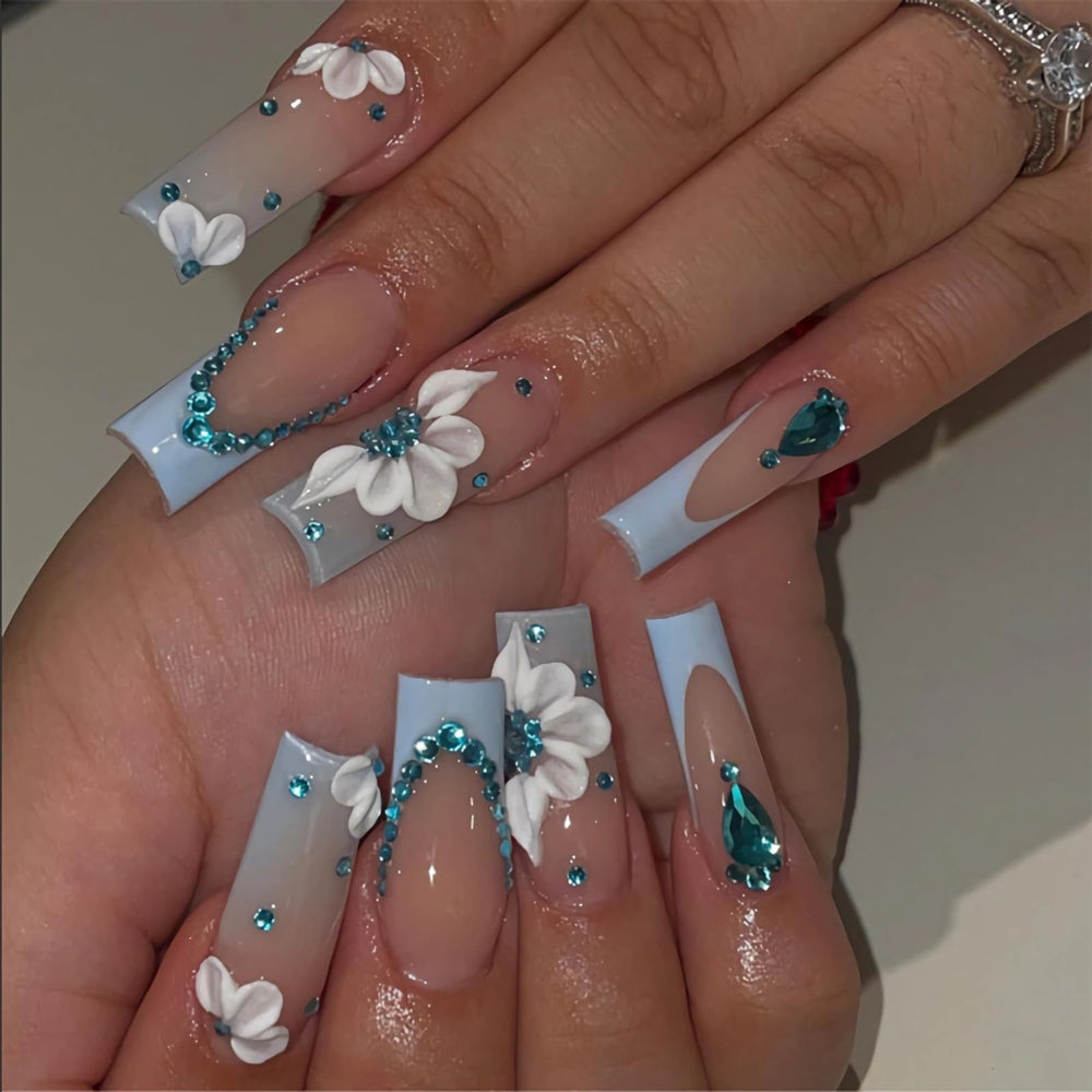 BABALAL front view blue French tips showing polished salon finish and instant glam