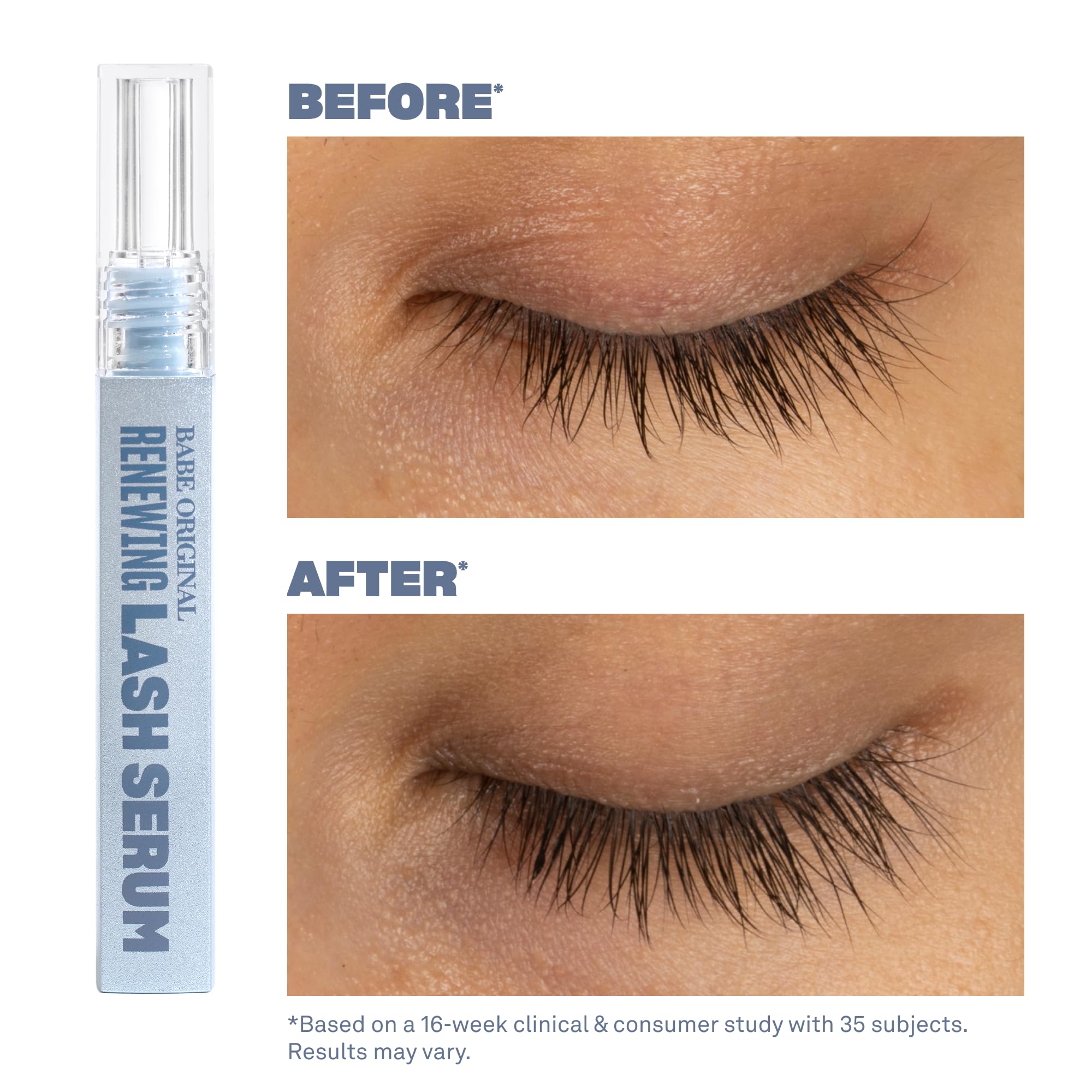 BABE ORIGINAL applicator and clear serum texture highlighting gentle formula