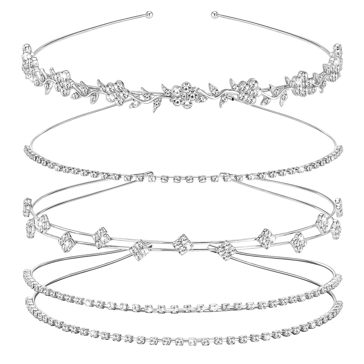 Babelshar front view of four rhinestone headbands showing variety and sparkle