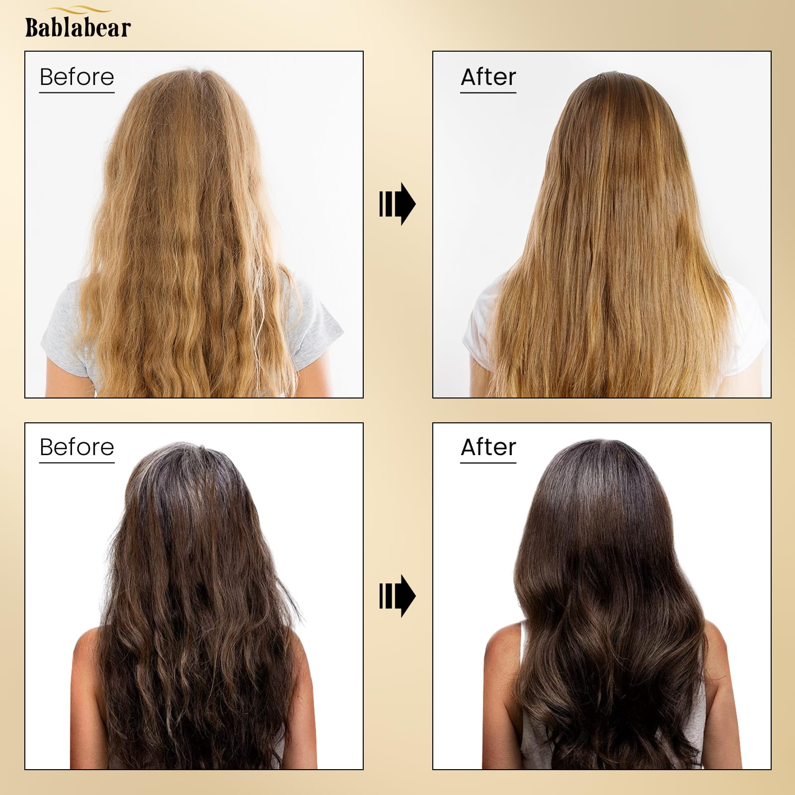 bablabear applied to damp hair showing frizz control and prepping for styling