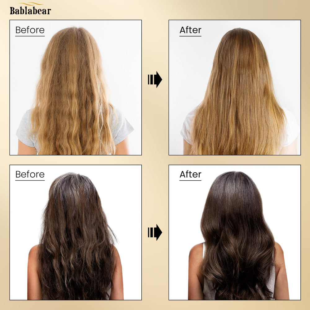 bablabear applied to damp hair showing frizz control and prepping for styling