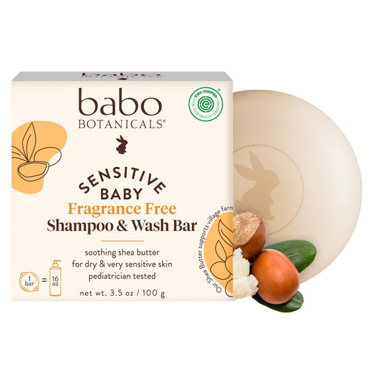 Babo Botanicals front packaging showing fragrance-free bar benefit