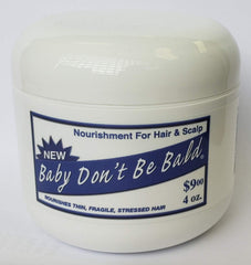 Baby Don't Bald front label on 4 oz bottle showing gentle formula benefits
