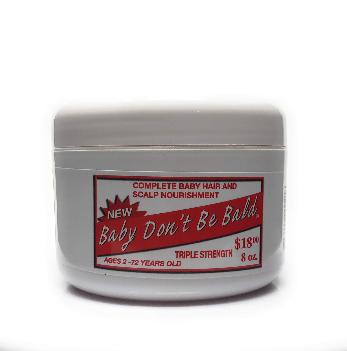 Baby Don't Be Bald front bottle view showing label and easy-pour cap, promotes gentle nourishment