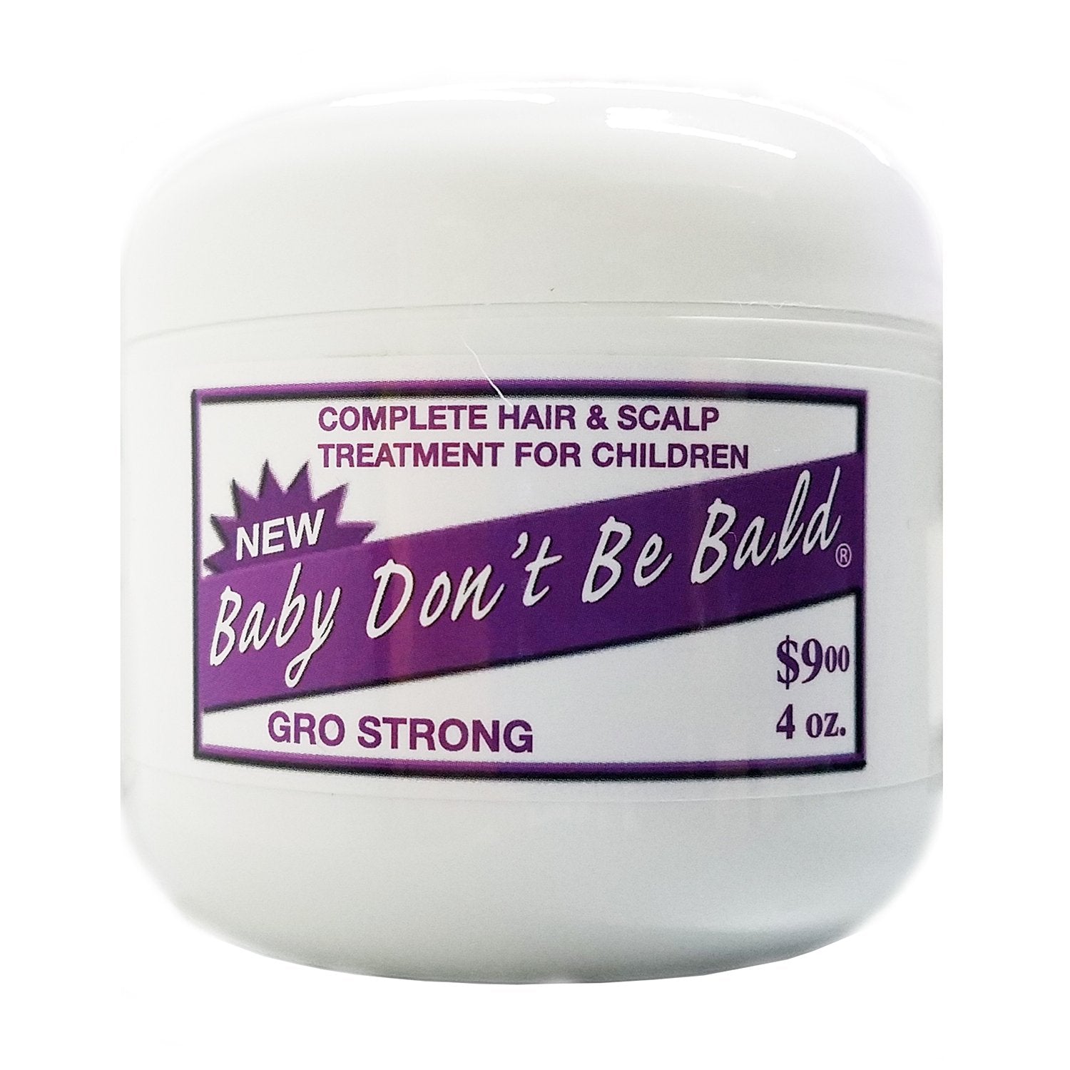 Baby Don't Bald front bottle view showing label and 4oz size for easy identification