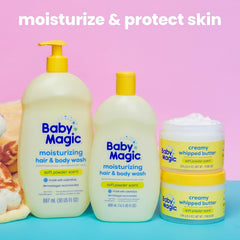 Baby Magic on bathroom counter in family setting for daily routine ease