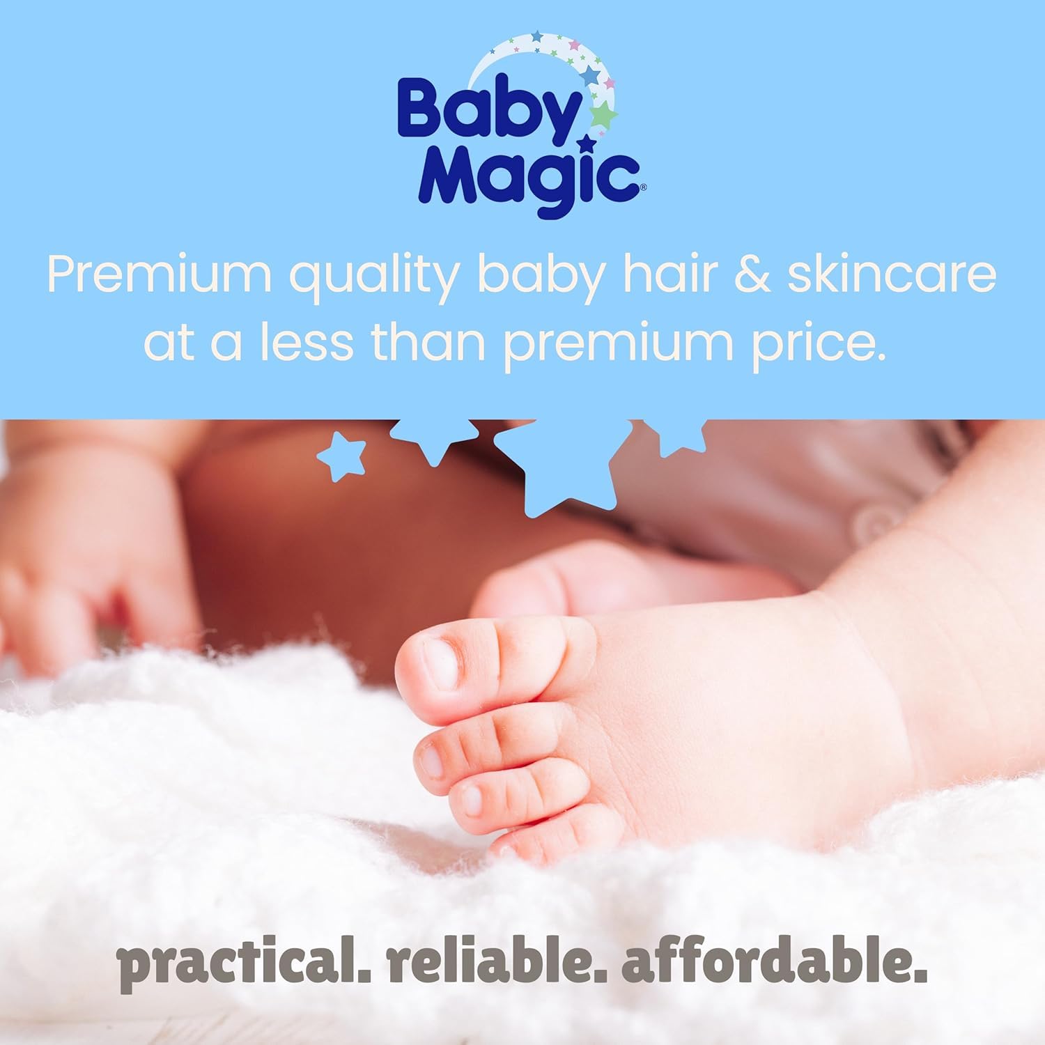 Baby Magic product label close-up emphasizing hypoallergenic ingredient benefits