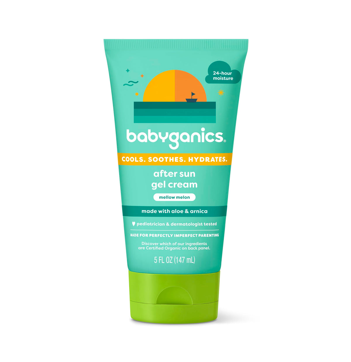 BabyGanics mellow melon front packaging showing tube and branding for travel-friendly use