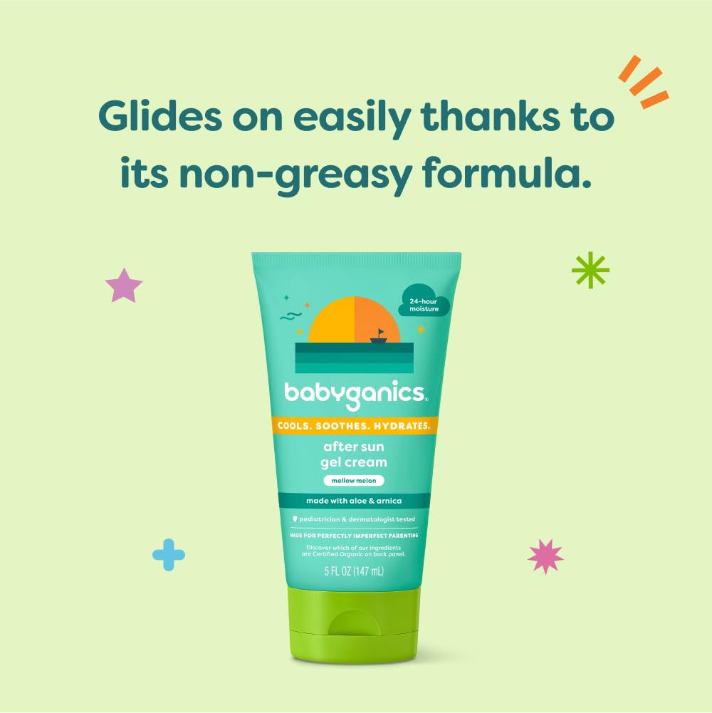 BabyGanics mellow melon label listing aloe arnica calendula spearmint for gentle care